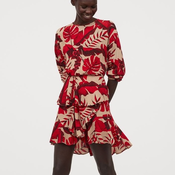 NWOT Johanna Ortiz x H&M Flounced Dress leaf print size xs - Picture 3 of 5